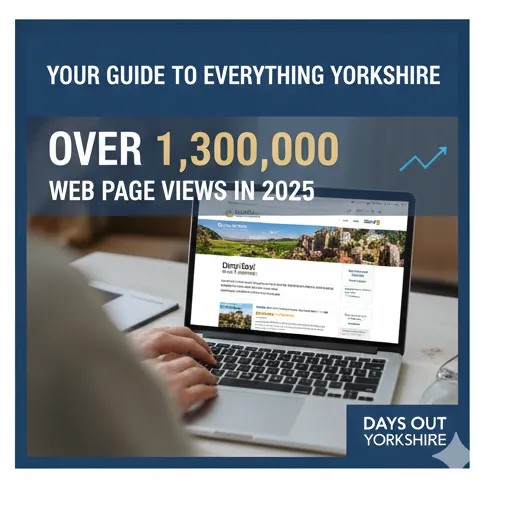 person's hand hovering over a laptop keyboard with Yorkshire view on screen, over 1.3 million views on website