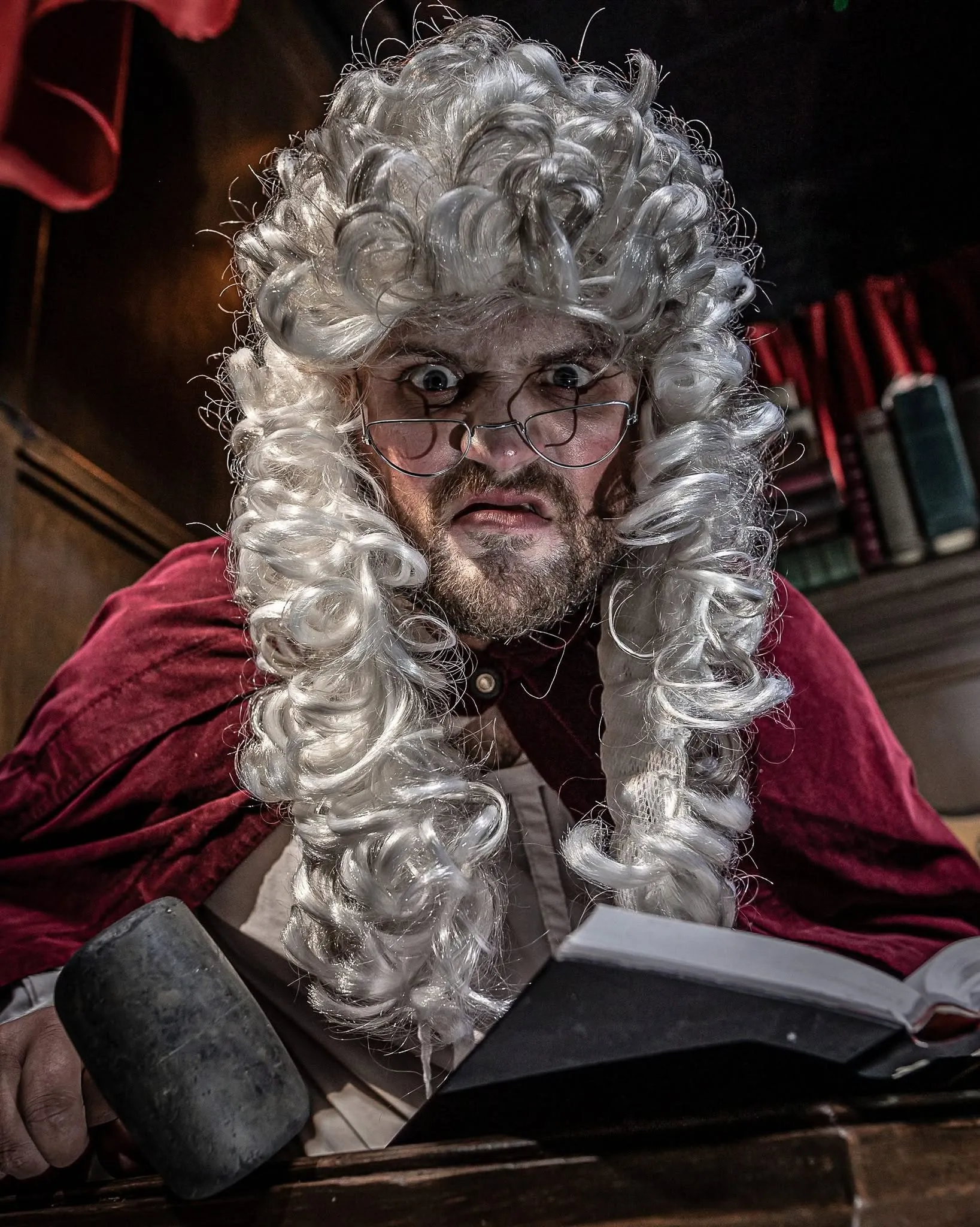Georgian judge who presides over the courtroom immersive theatre at York Dungeon, part of the 75 minute walk through tour experience in York city centre
