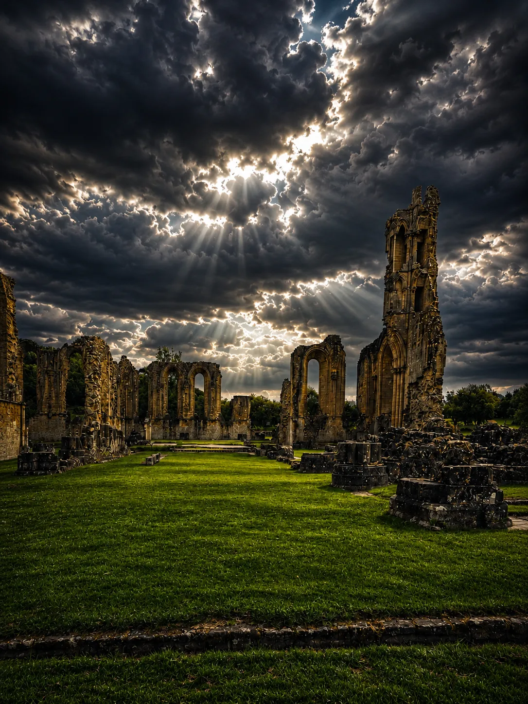 Highwayman Tours image of  moody sky over an abbey in North Yorkshire on a private day trip from York