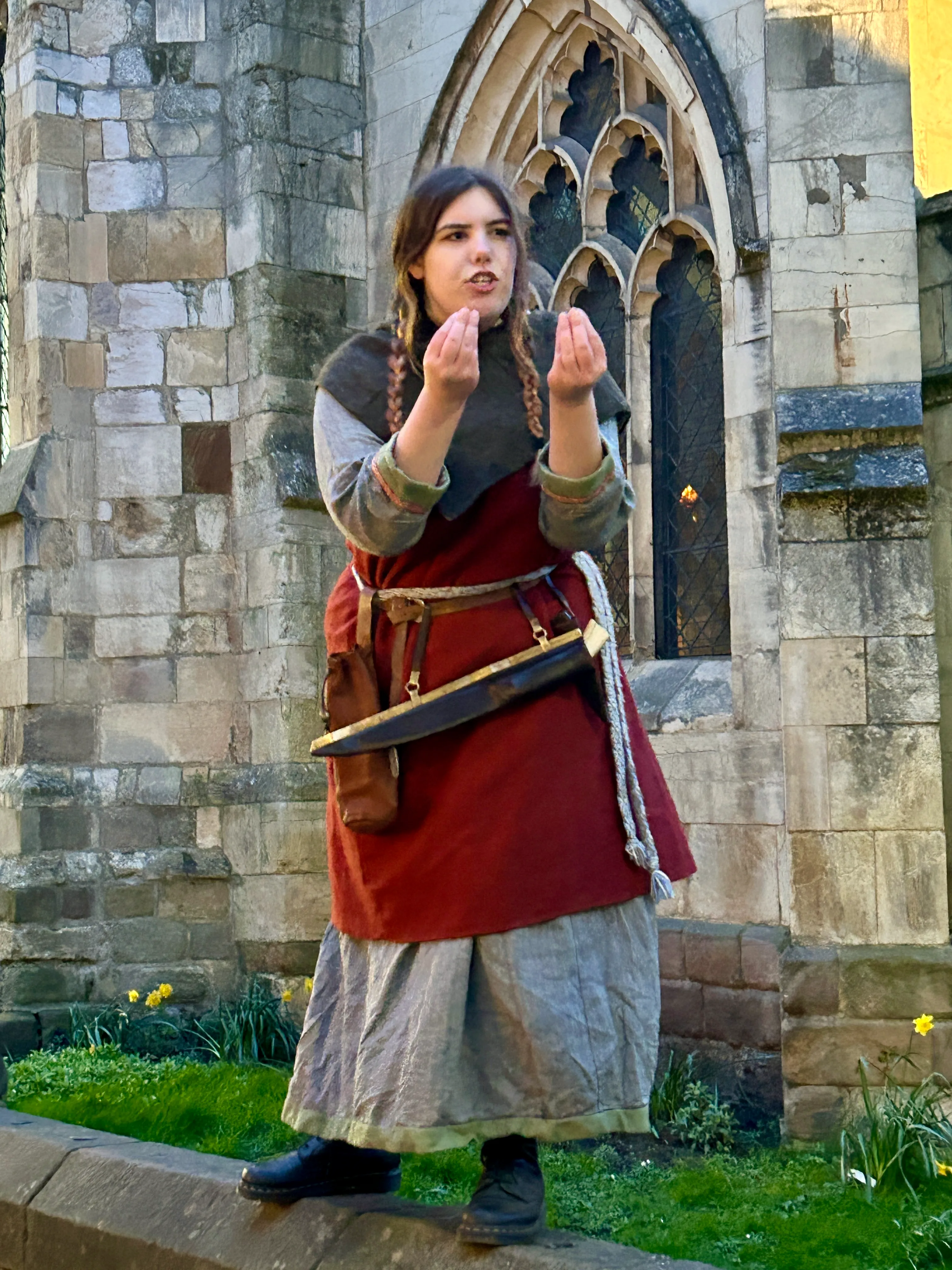 Nine Realms tour guide in authentic viking dress.