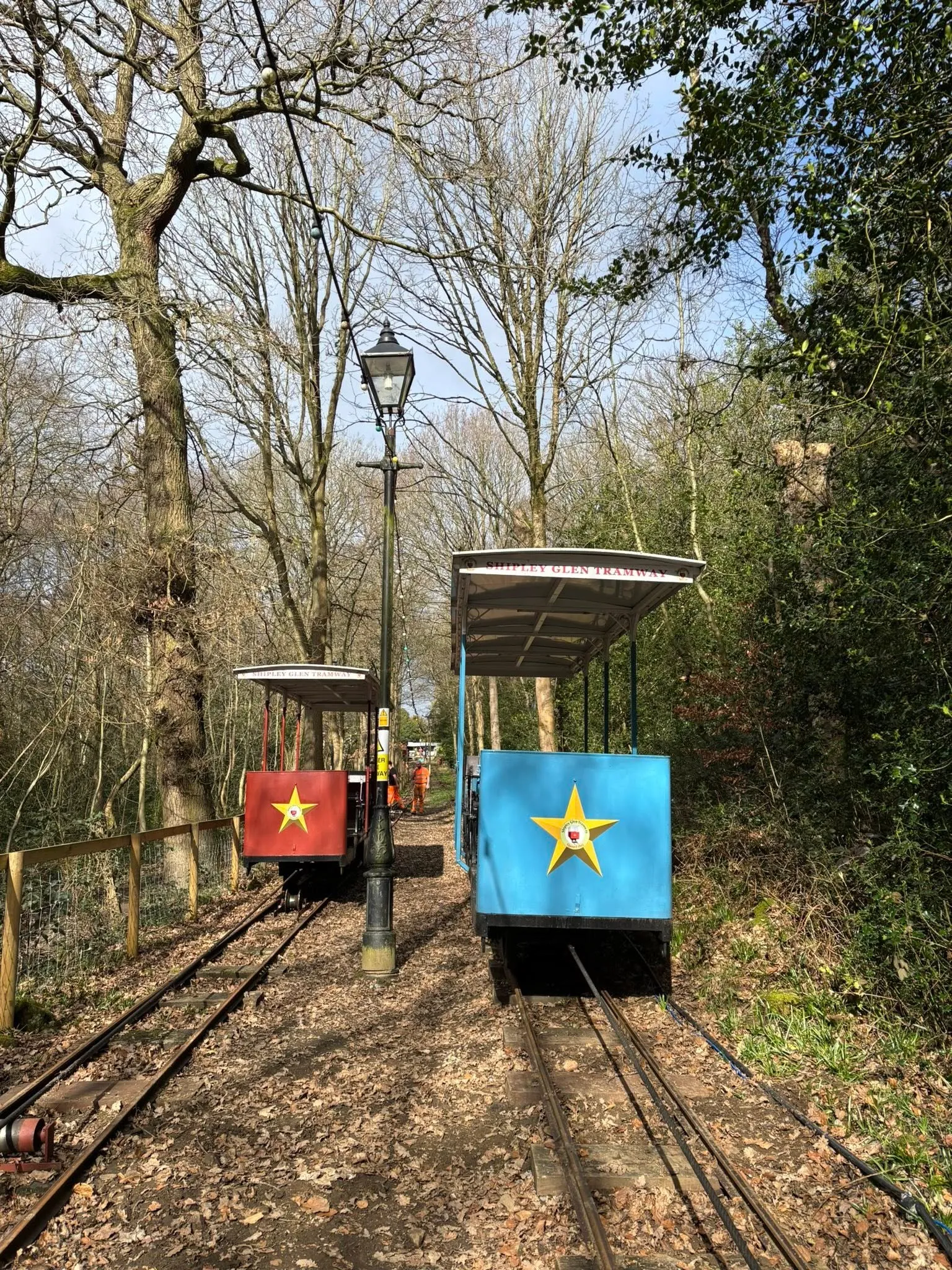 the two carriages of the Shipley Glen Tramway in West Yorkshire, family friendly Teddy Bear event for May Day Bank Holiday weekend 2026