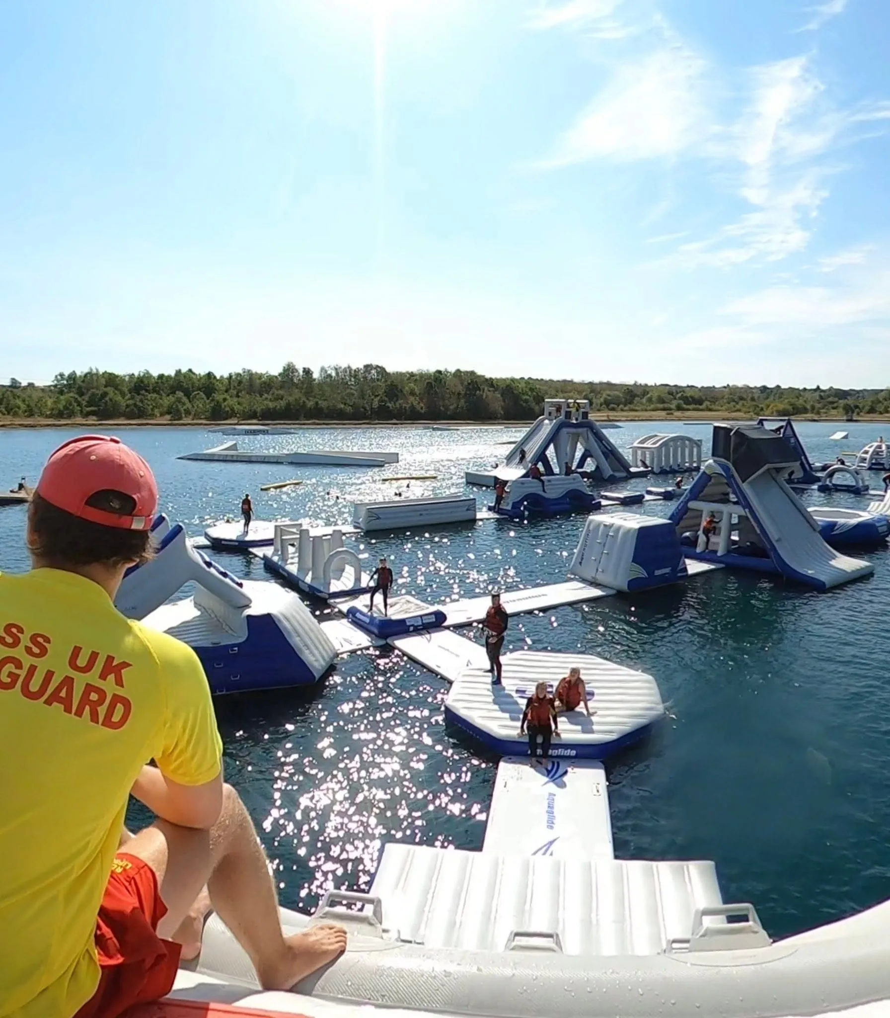 back of a lifeguard and his view overlooking the Sheffield Aquapark