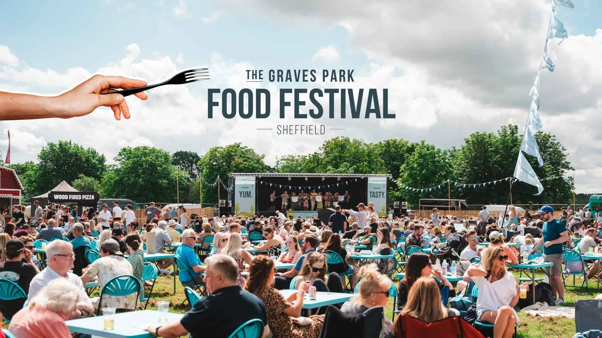 logo for graves park food festical in Sheffield at August bank holiday, text on a solid background