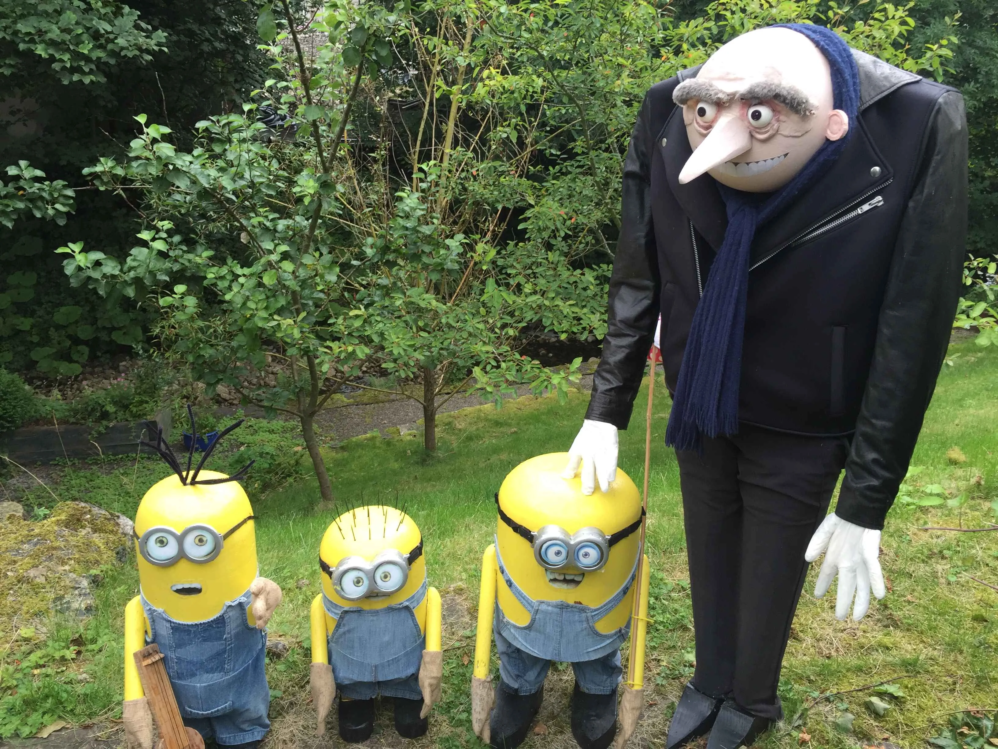 gru and minion scarecrows at the kettlewell scarecrow festival in the yorkshire Dales in August