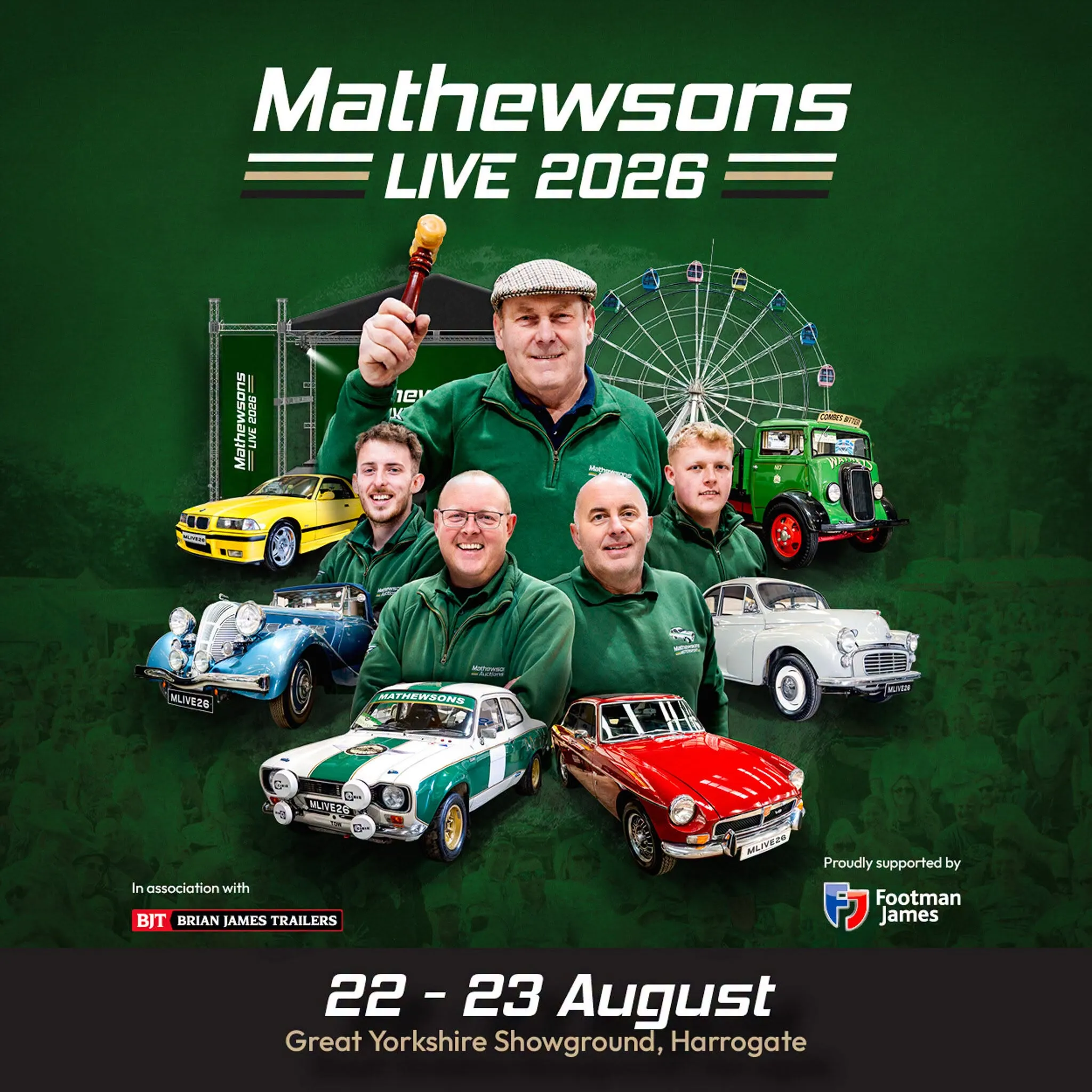 poster for Mathewsons Live, classic car and rally event at the Great Yorkshire showground in Harrogate in August