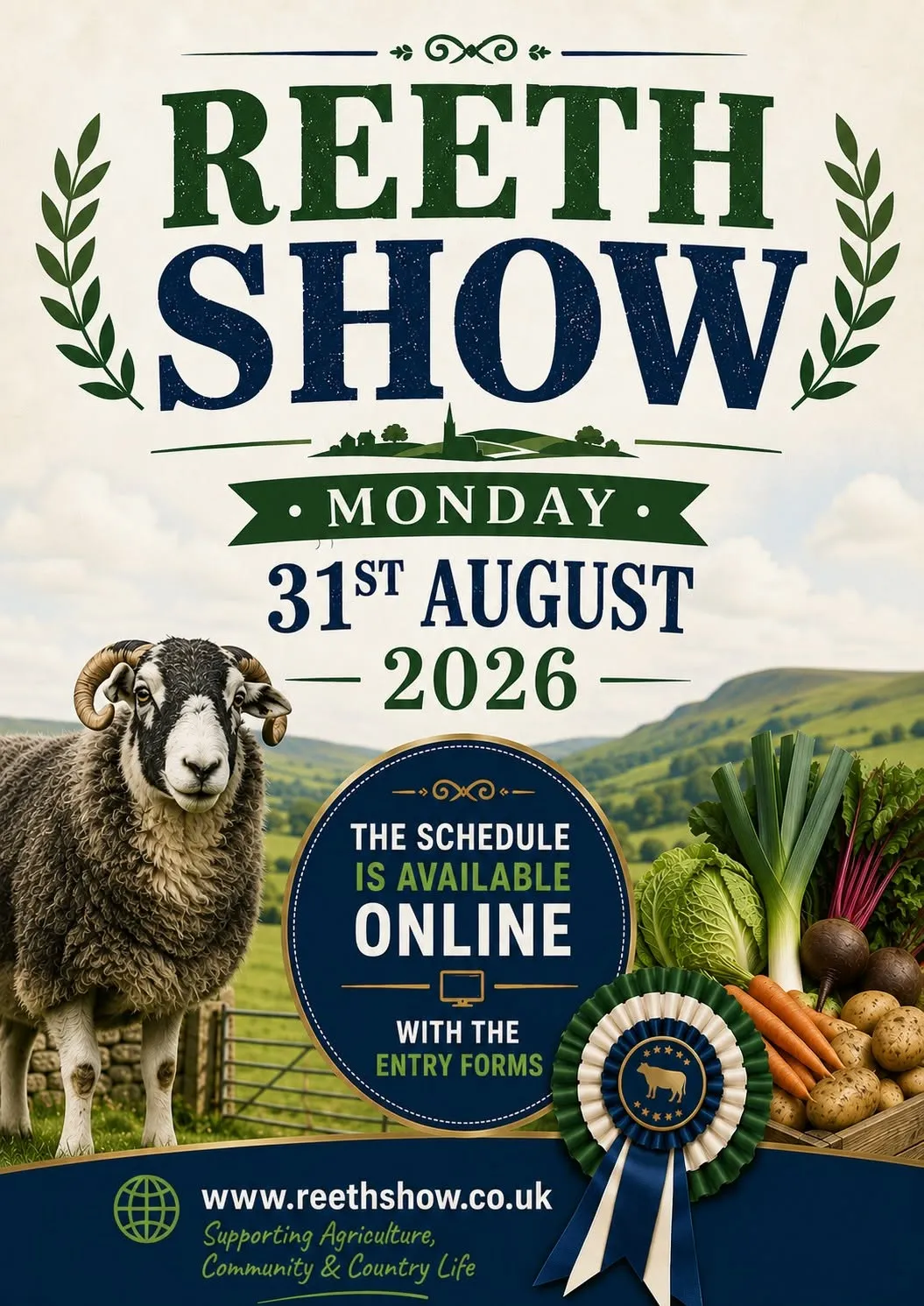 Poster for the Reeth Country Show in August in the Yorkshire Dales