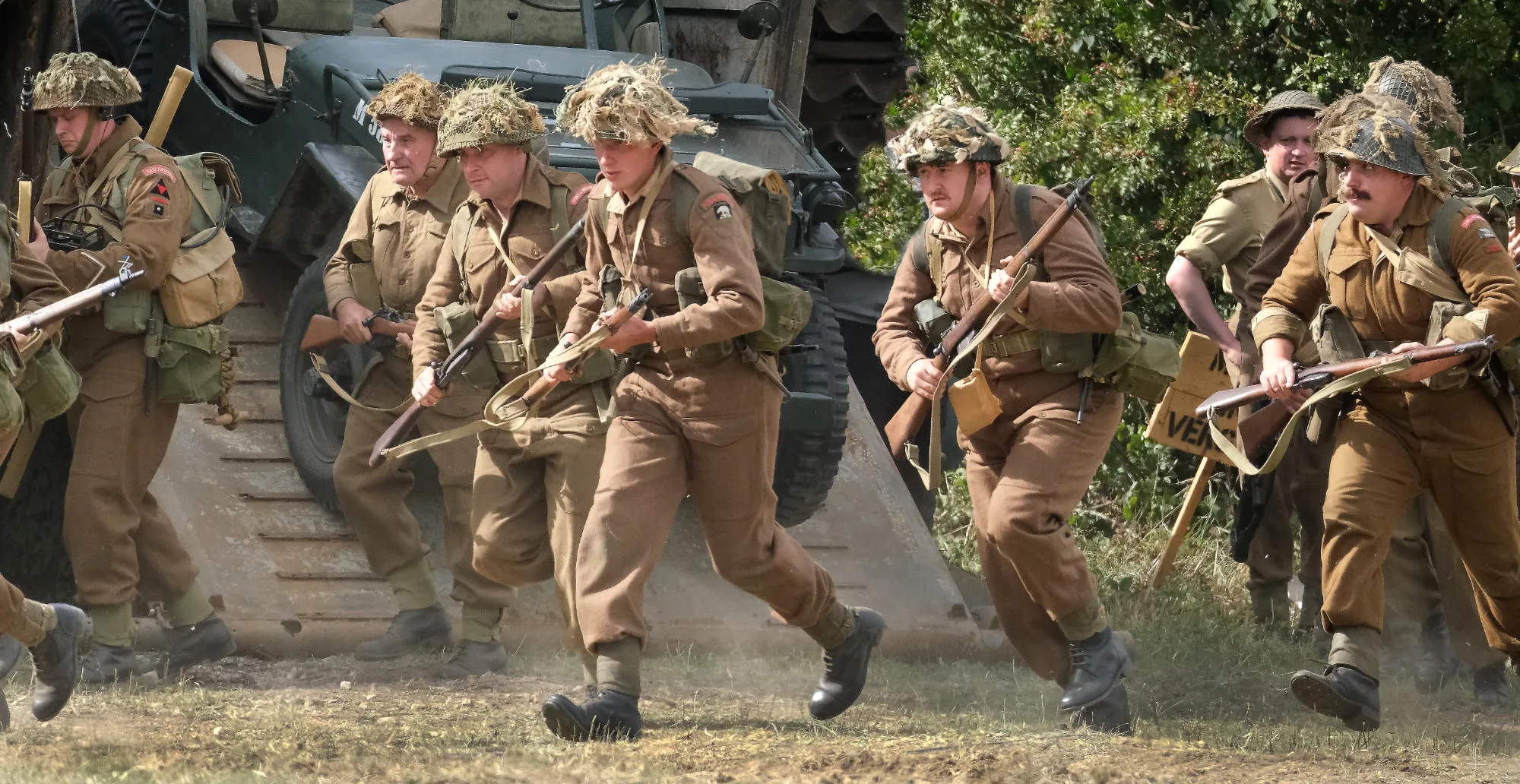 choreographed battle en-enactment with soldiers in period uniform at Yorkshire Wartime event in Doncaster in August 2026