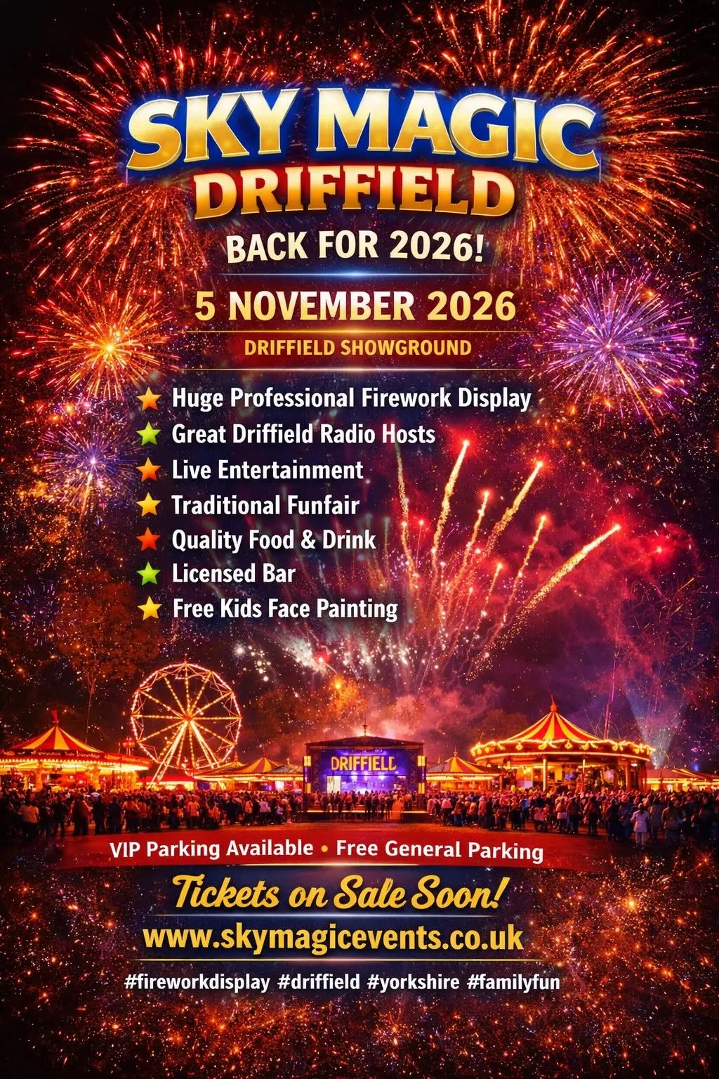poster for the Driffield Fireworks Spectacular with Sky Magic Events