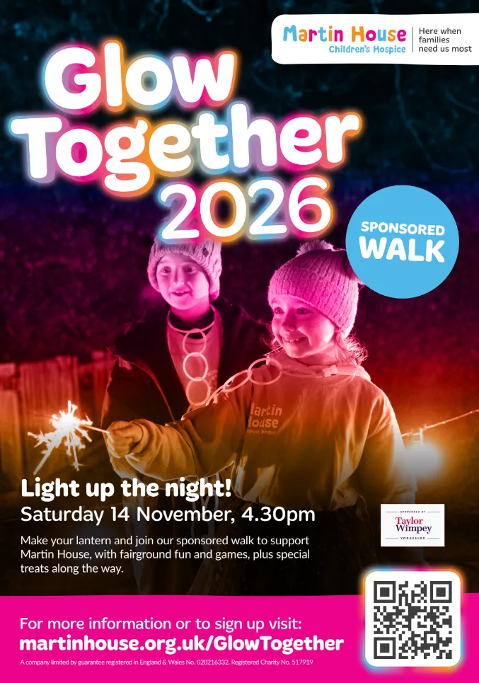 Illuminated memory lanterns glowing at Martin House Hospice Glow Together event