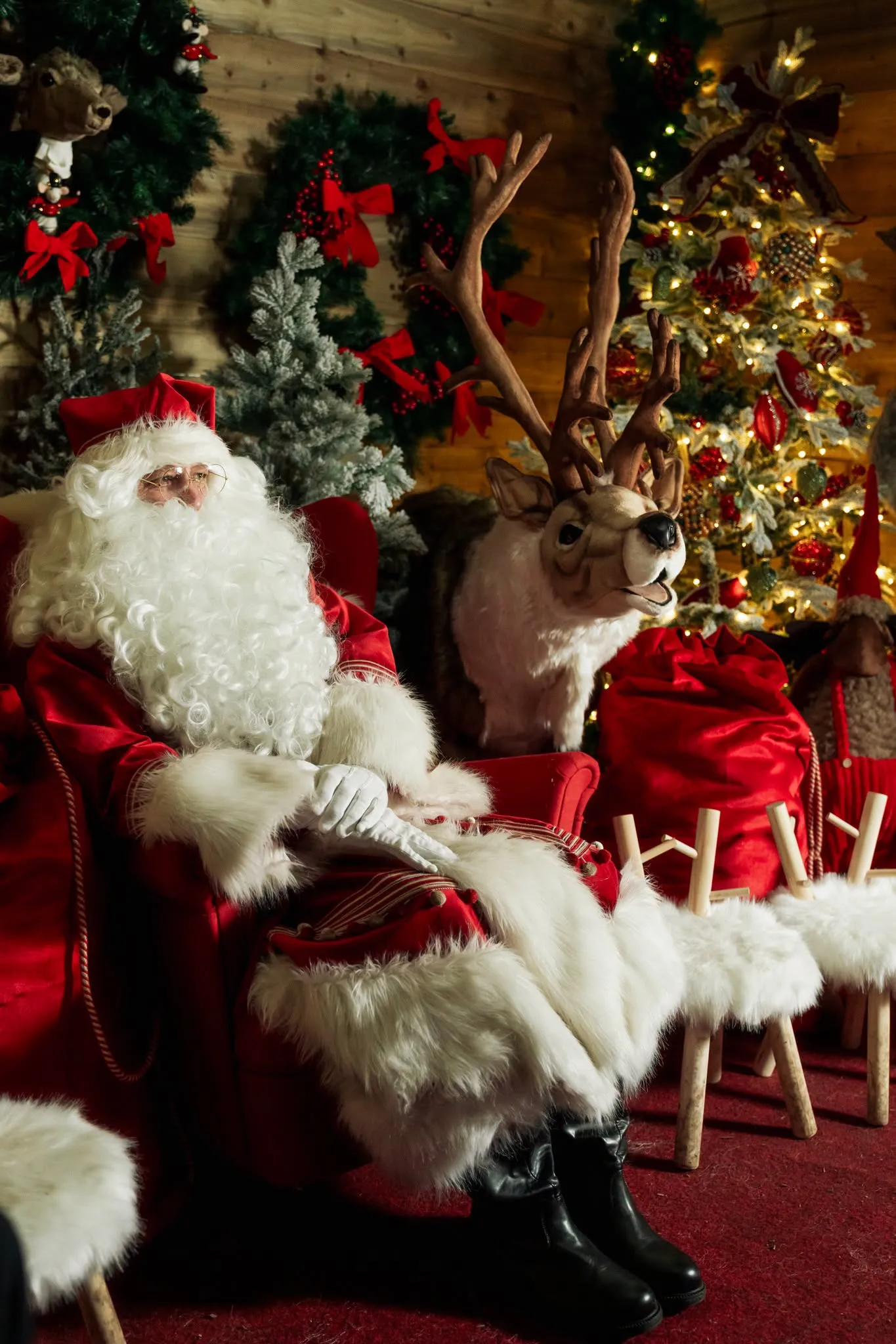 Illuminated festive Christmas Village and grotto display at Mother Shipton's Cave in Knaresborough