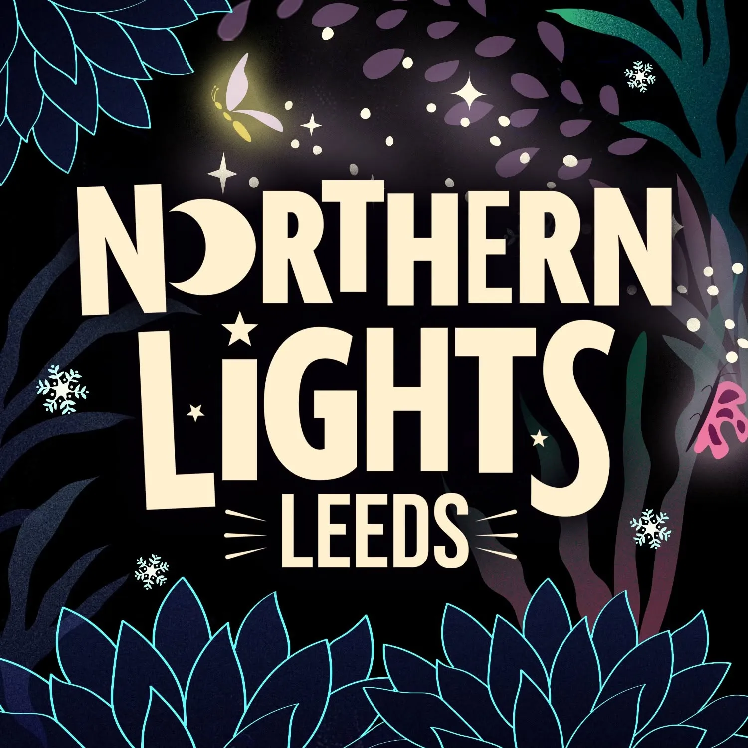 Magical illuminated woodland trail featuring glowing fairy light installations and interactive displays at Northern Lights Leeds at Temple Newsam