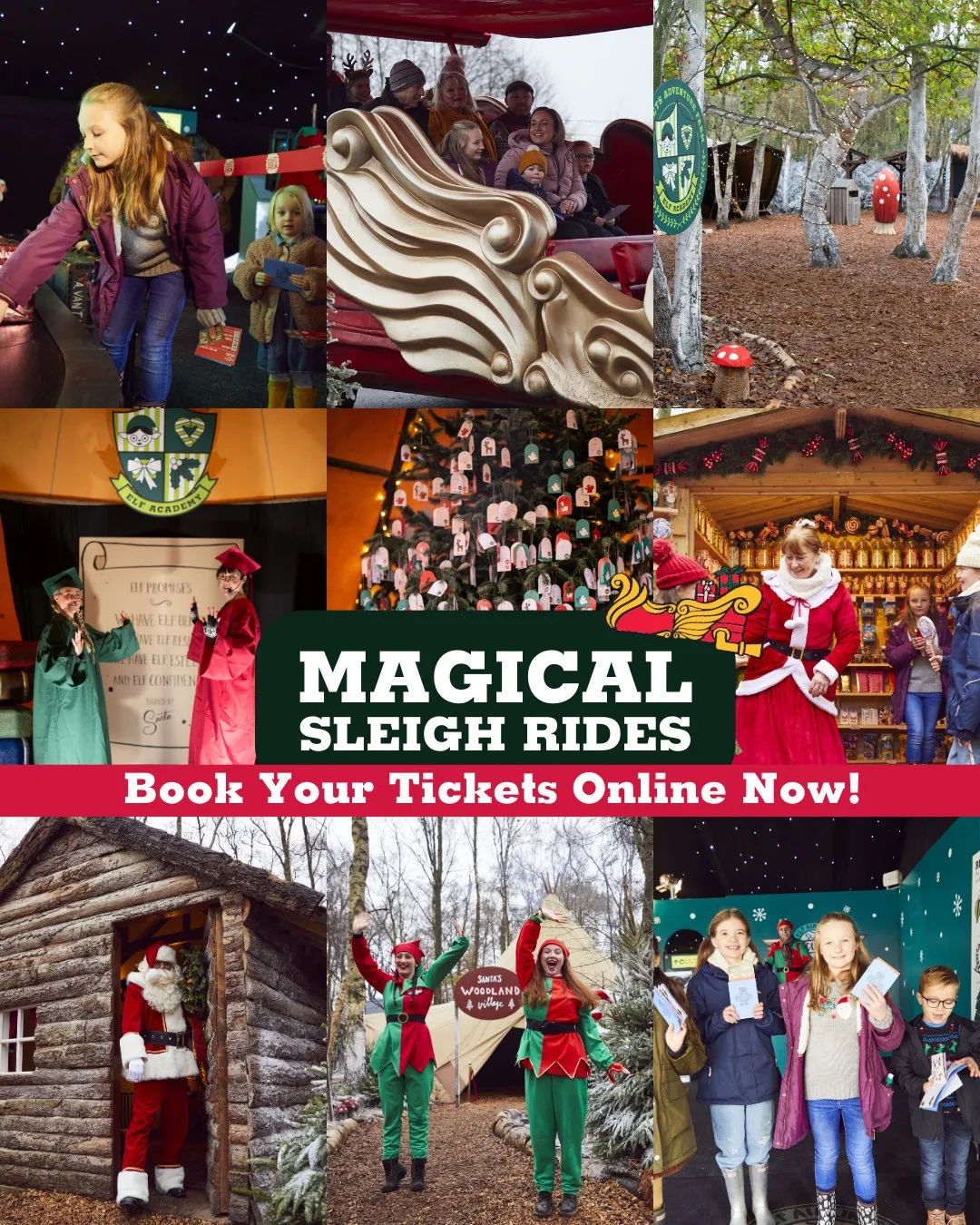 Families enjoying the Santa's Magical Sleigh Ride experience at Piglets Adventure Farm in York