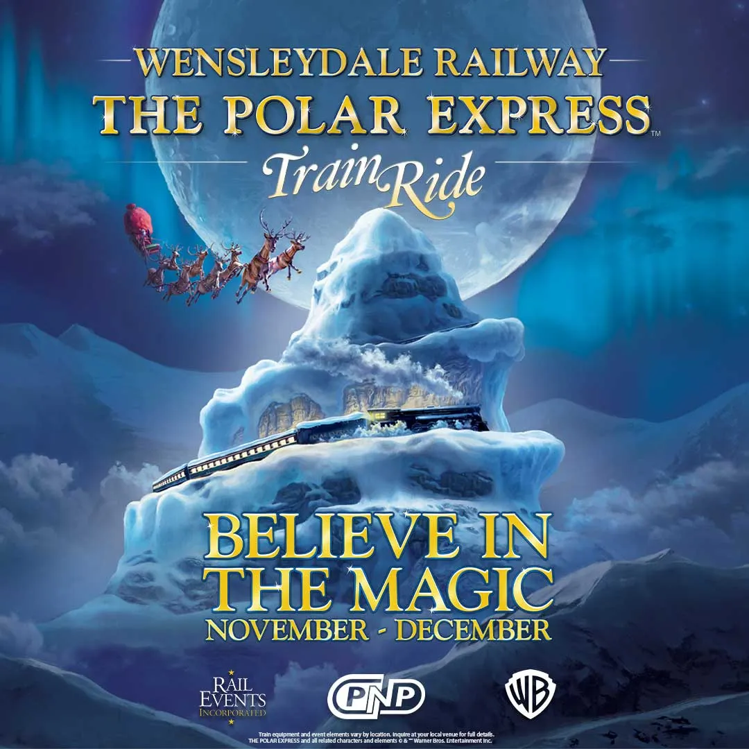 Conductor with a golden ticket on board the Wensleydale Railway Polar express train
