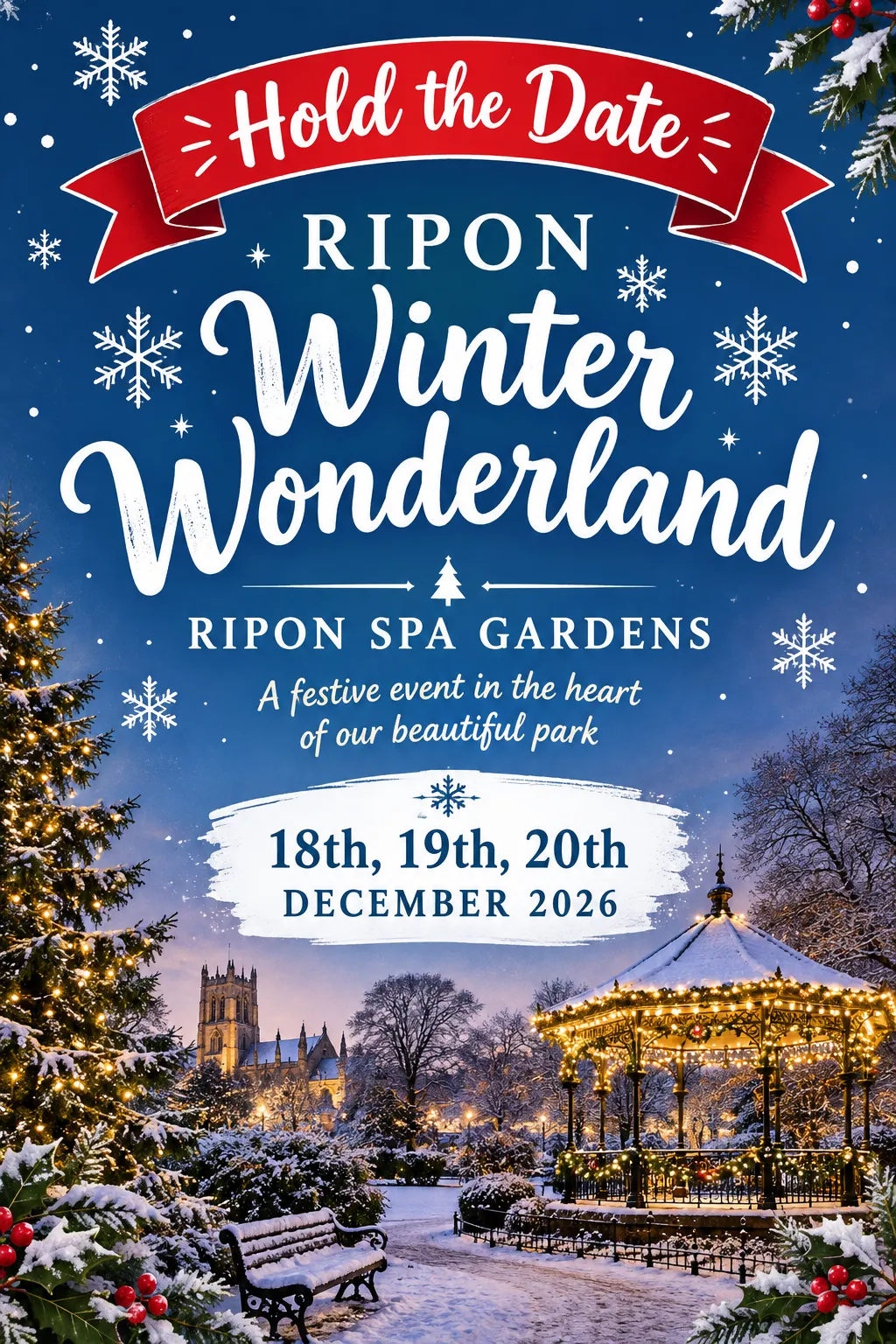 Festive winter illuminations and seasonal displays in Ripon Spa Gardens