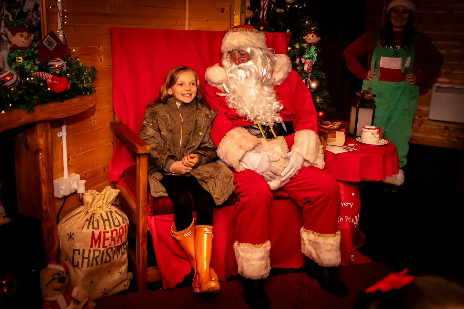 Children meeting Santa Claus in a festively decorated grotto at Tingley Garden Centre
