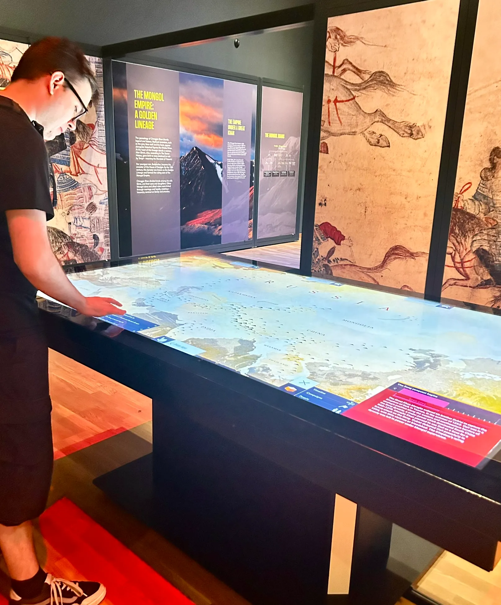 giant interactive touchscreen at the Royal Armopuries, Ghengis Khan exhibition in Leeds