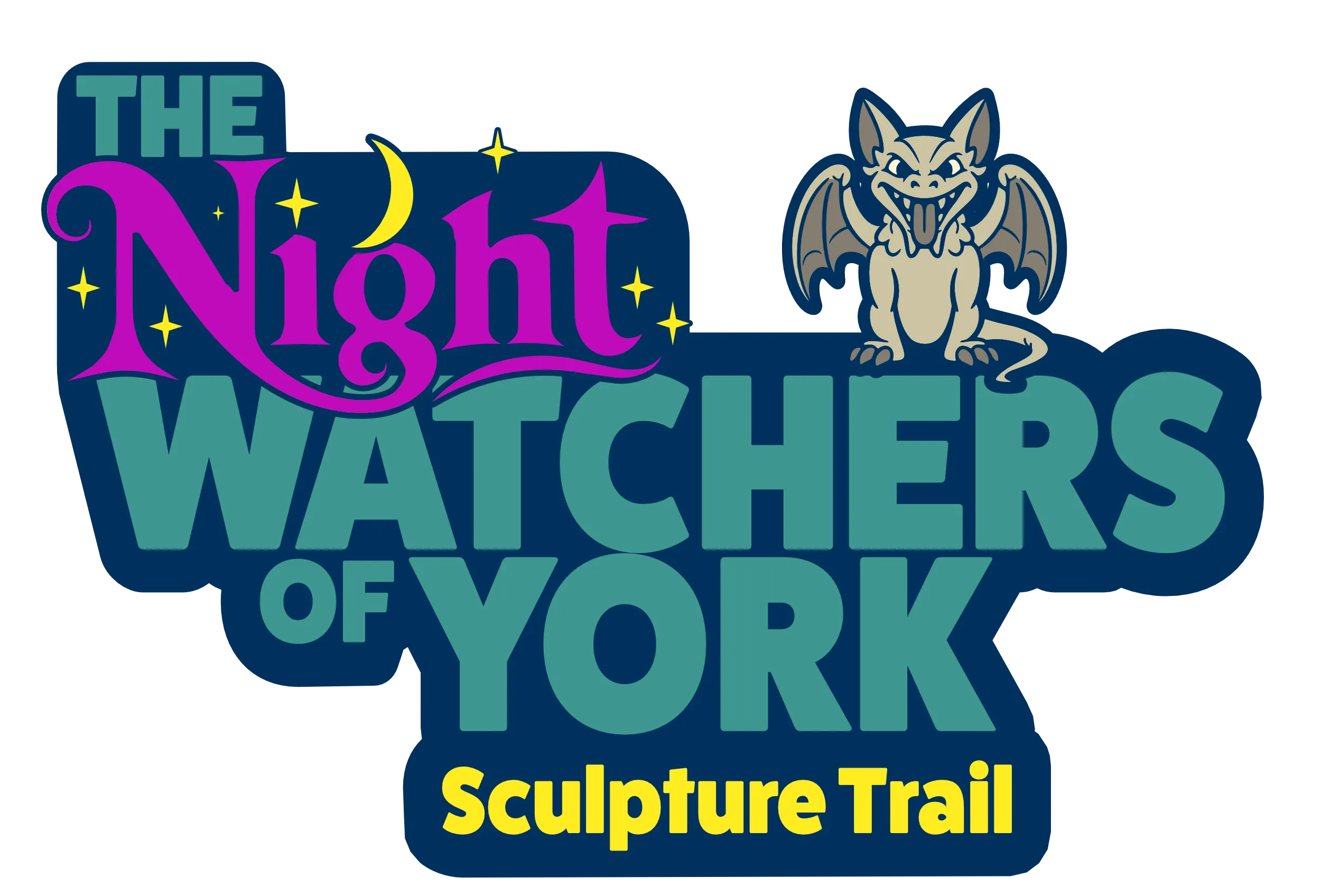 One of the Night Watcher sculptures standing illuminated on a York street at night