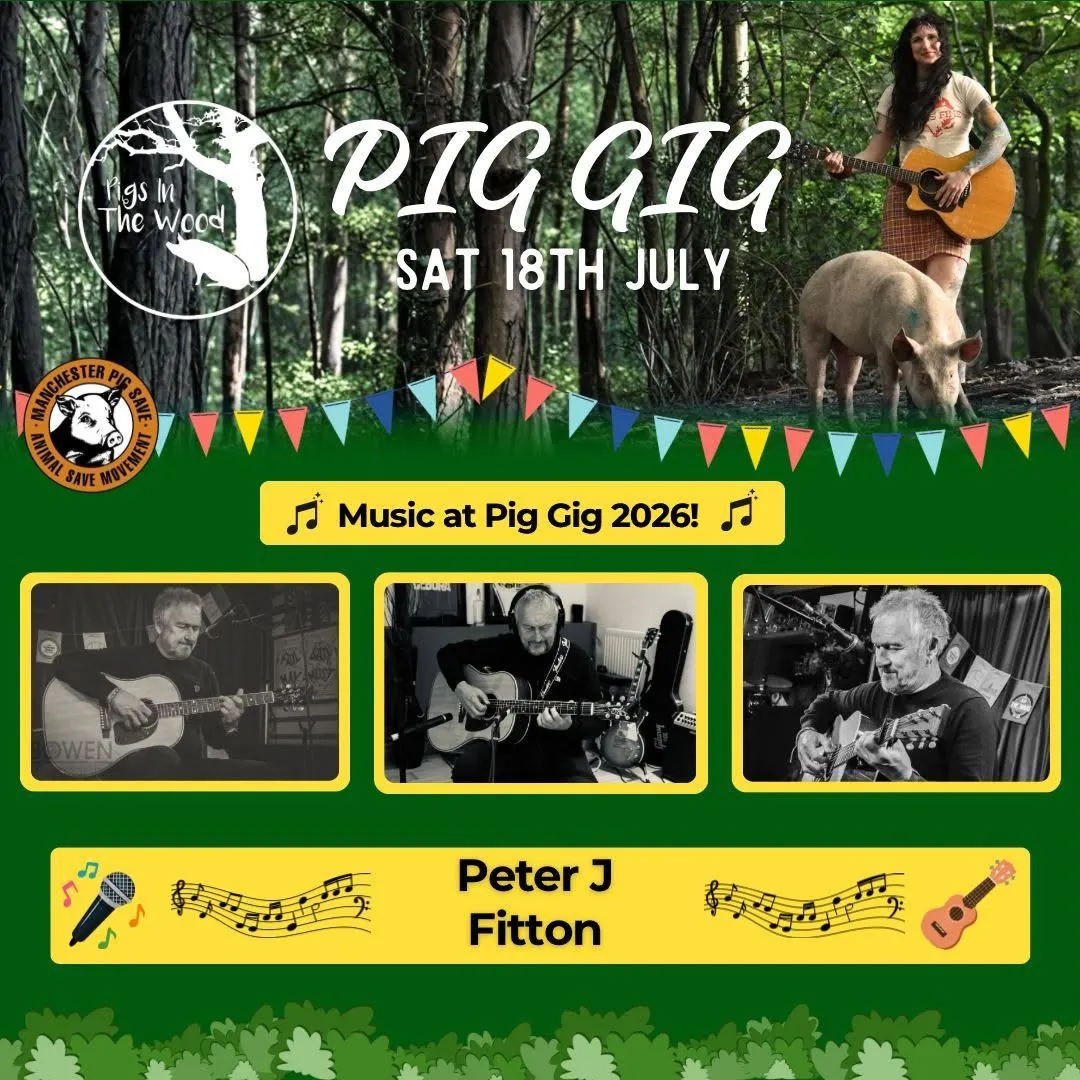 Poster for Pig Gig music festival, annual fundraiser of r Pigs in the Wood charity in West Yorkshire.