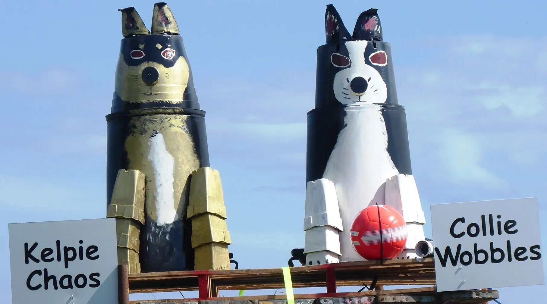 two flowerpot dogs at the Flamborough Flowerpot Festival in June 2026