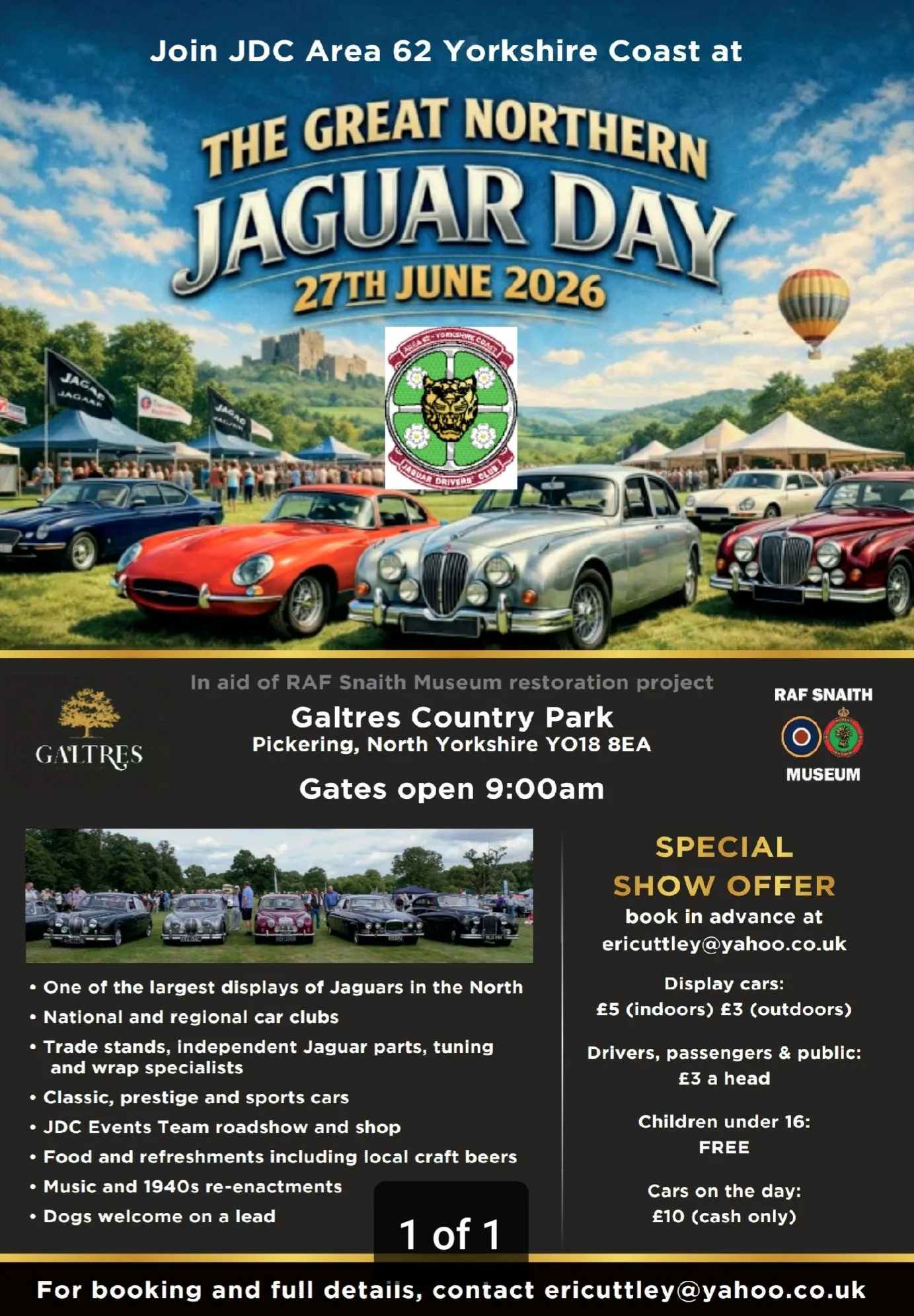 Poster Jaguar sportss cars and deatils of the JAguar car owenrs day in June near Pickering in North Yorkshire
