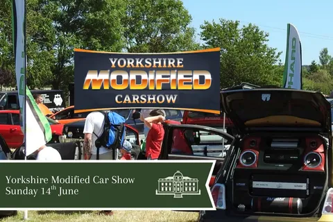 Modified cars on parkand at Scampston hall in June 2026