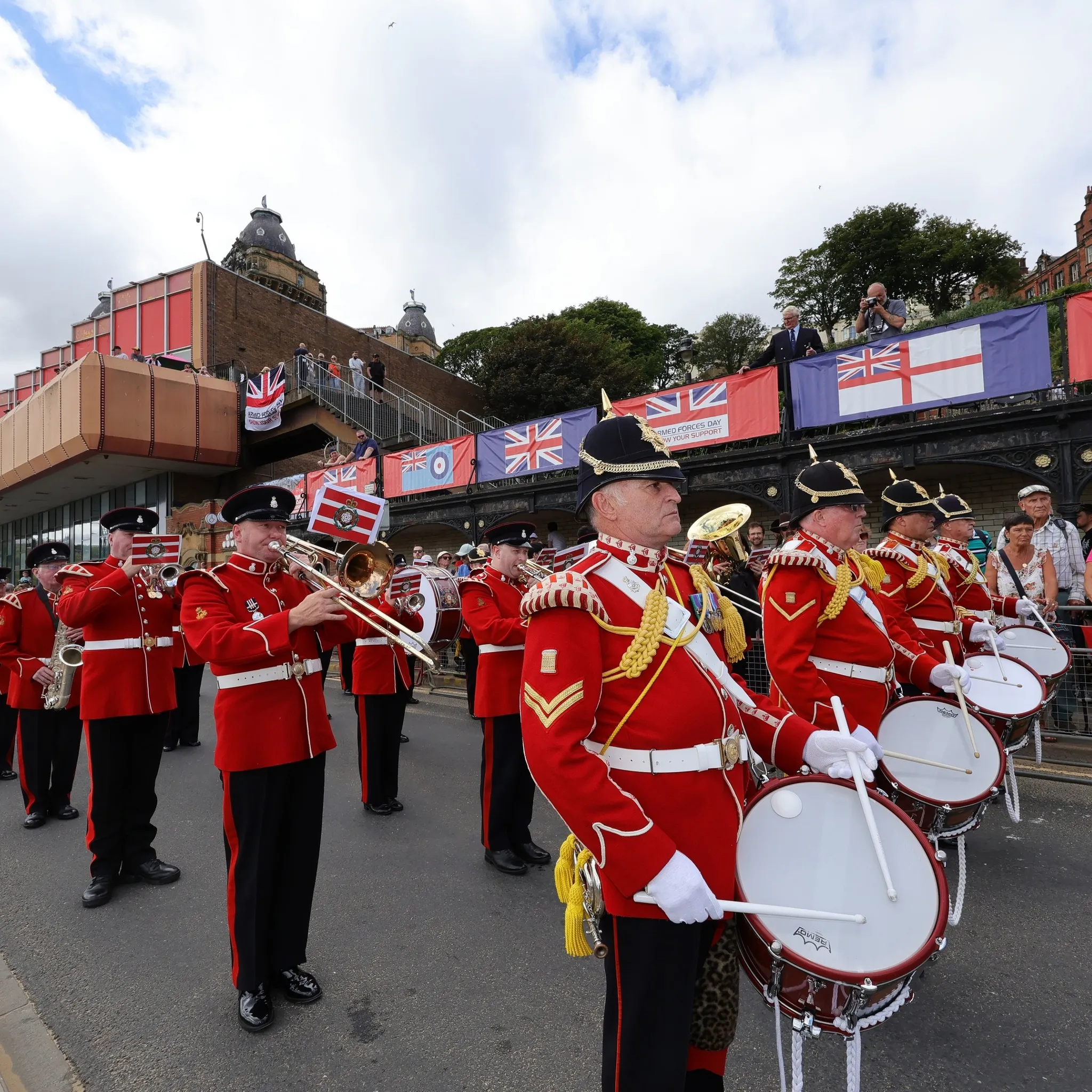 military marching band in the parade at Scarborough armed forces day