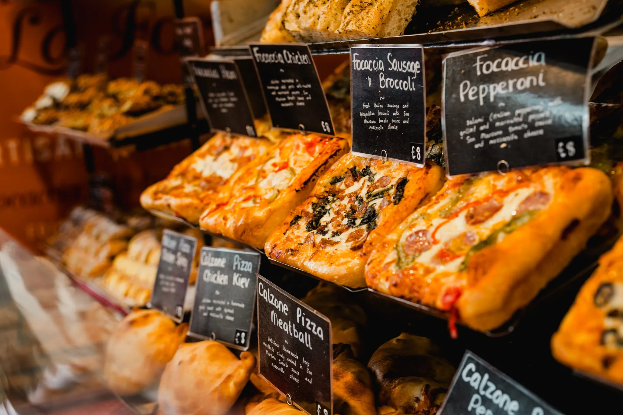 close up of foccacia bread on a stall at the Filey Food Festival in North Yorkshire