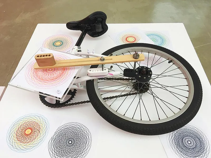 bicycle drawing machine one of the attractions at Maths City in Leeds.