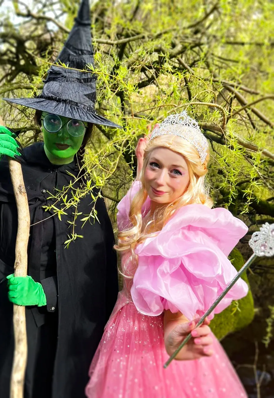 characters form Wicked part of the Emerald Wizard of Oz themed May half term activities at Mother Shipton's Cave in North Yorkshire