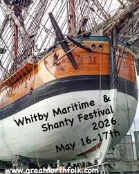 tall ship hulled in the harbour at Whitby for the Maritime and Shanty Festival in May 2026