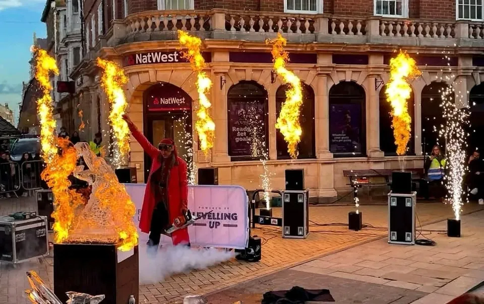 Fire and ICe live sculptures part of the Bridlington ICe Trail event in November in East Yorkshire