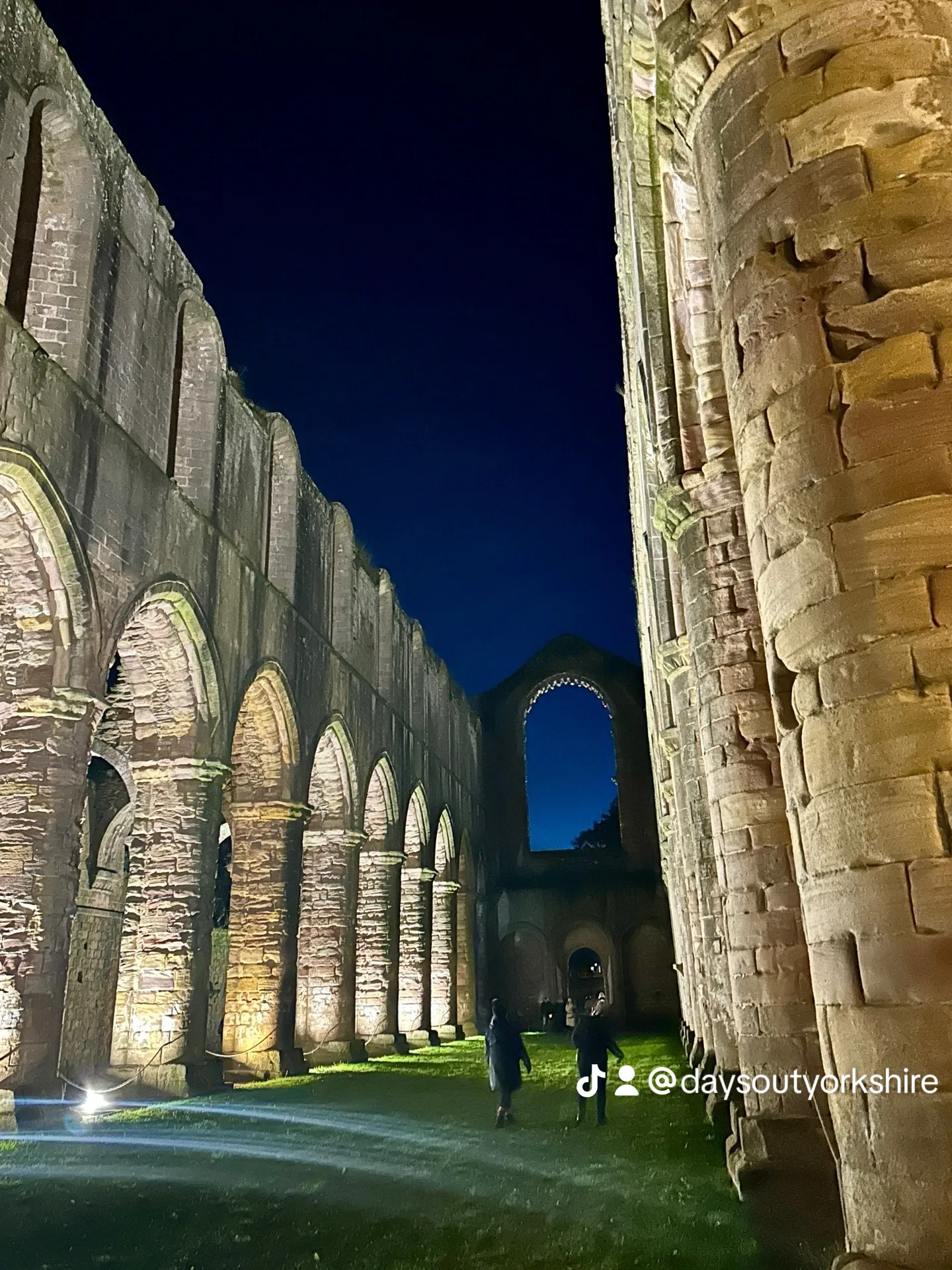 Floodlit ruins of fountains abbey