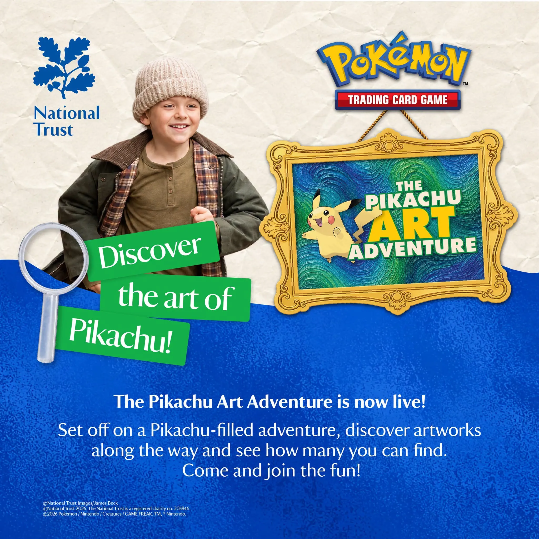 Pikachu Art Adventure poster with details of the trail at the Nostell Priory hosue and estate