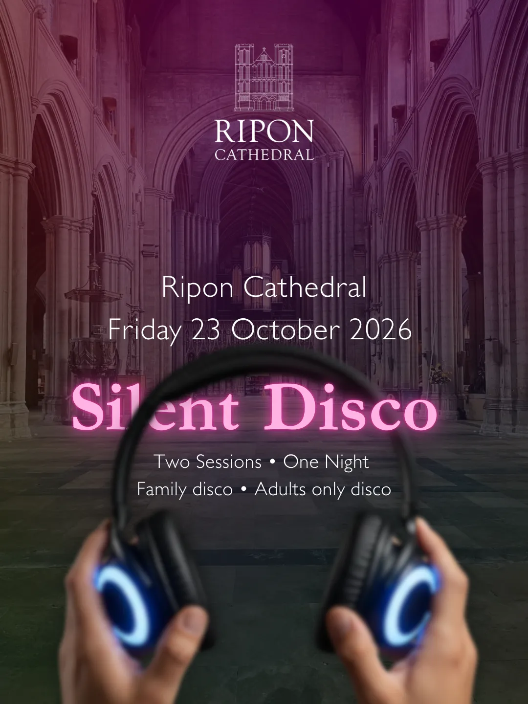 Interior of Ripon Cathedral with a pair of headphones superimposed.
