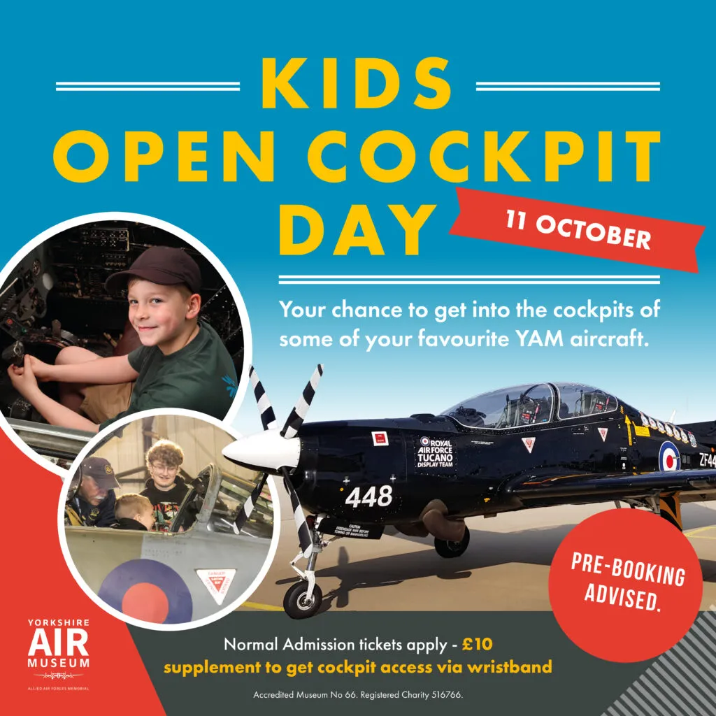Historic aircraft and hangars at the Yorkshire Air Museum for Open Cockpits for Kids