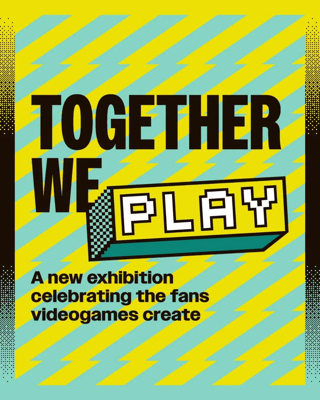 Bright neon coloured poster with details of the National Videogame Museum summer event; Together We Play. 