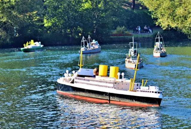 Naval warfare manned boat on the lake at peasholm park during the naval warfare show.