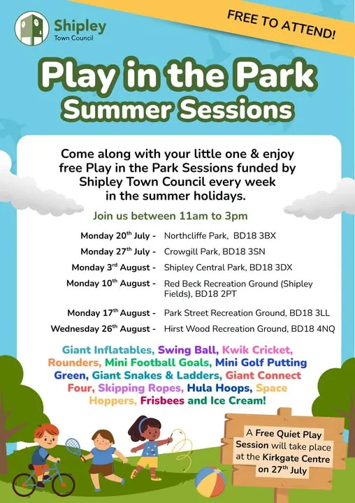 Dates and details of Shipley Play in the park events for summer holidays