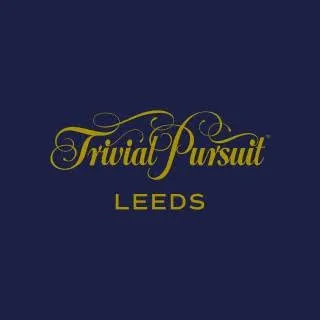 Drk blue background with words Trivial Pursuir Leeds, logo for the summer event in Leeds when the city becomes a giant trivial pursuit board.