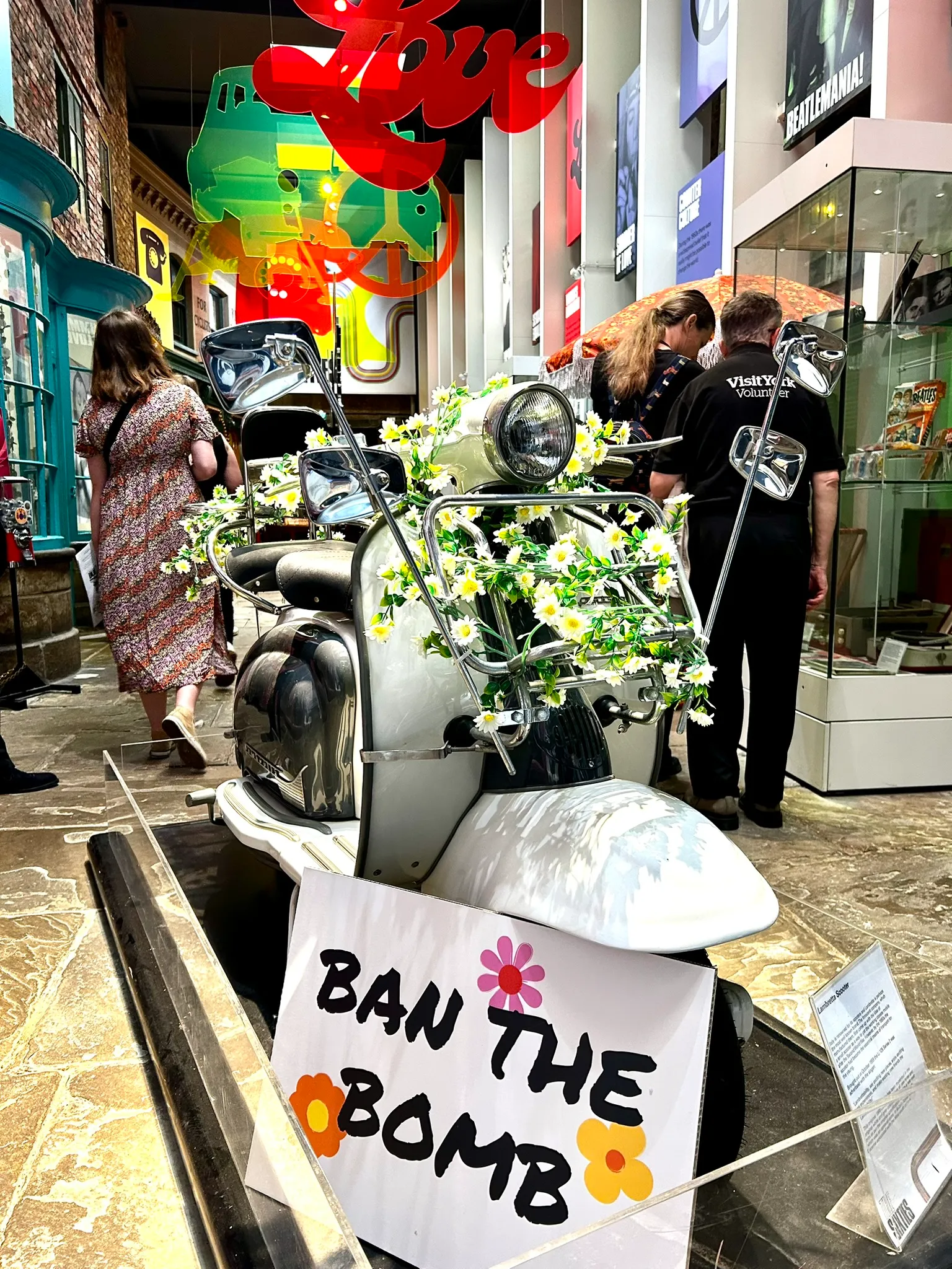 Moped with a ban the bomb sign, part of the Summer at York Castle Museum event for 2026