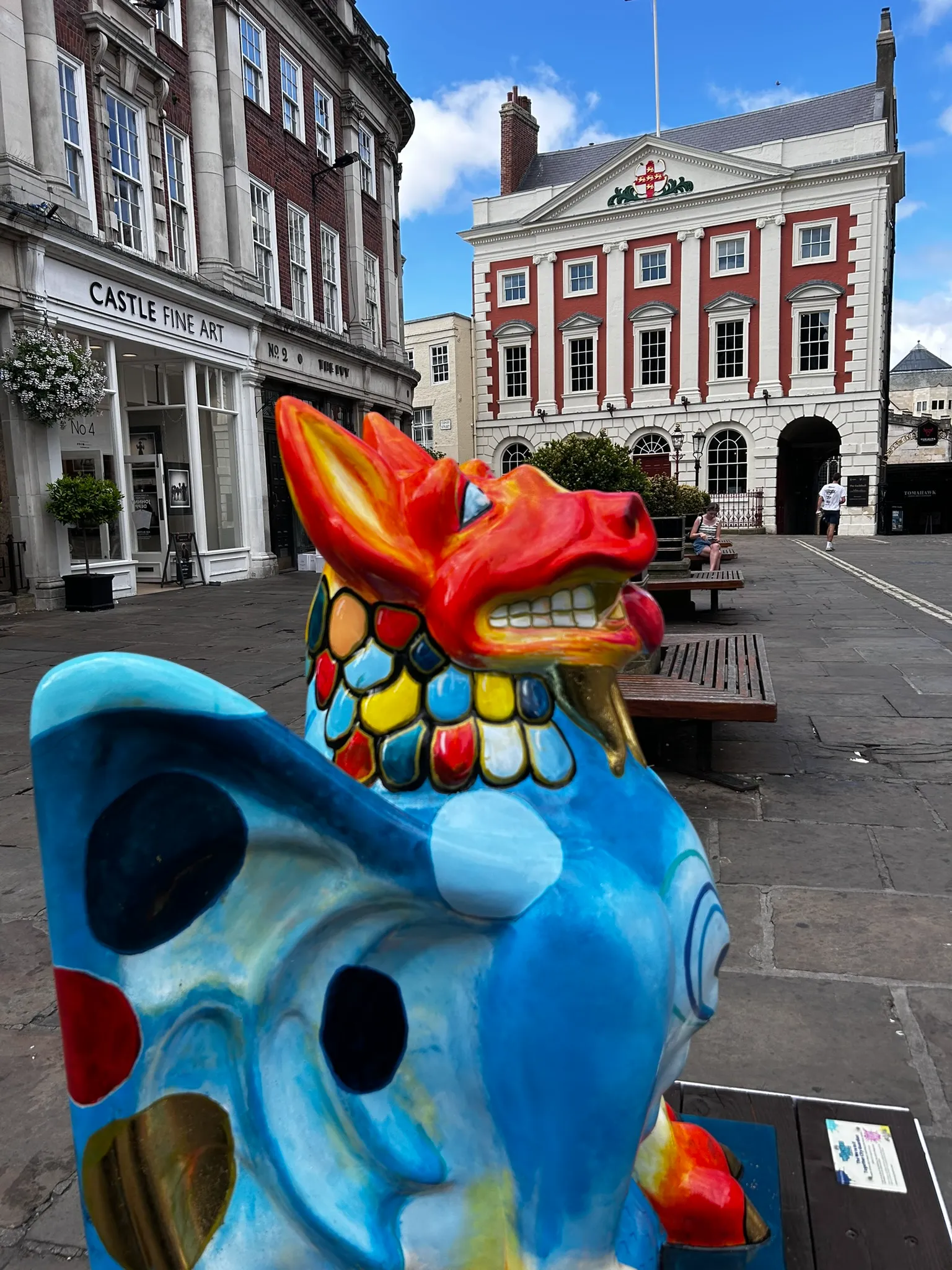 side view of one of the Watcher sculptures in York city centre, this one in St Helen's Square, free summer trail for familties