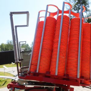 Stack of orange clay pigeons