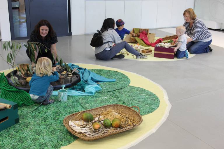 Parenst and toddlers enjoying creatove crafts at the Hepworth Wakefield