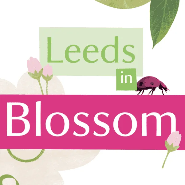 Leeds In Blossom logo in pinks and greens
