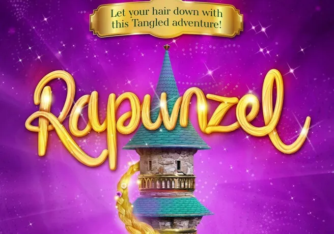 Brightly coloured poster for Rapunzel childrens theatre performance in Wakfeild, West Yorkshire in April 2026