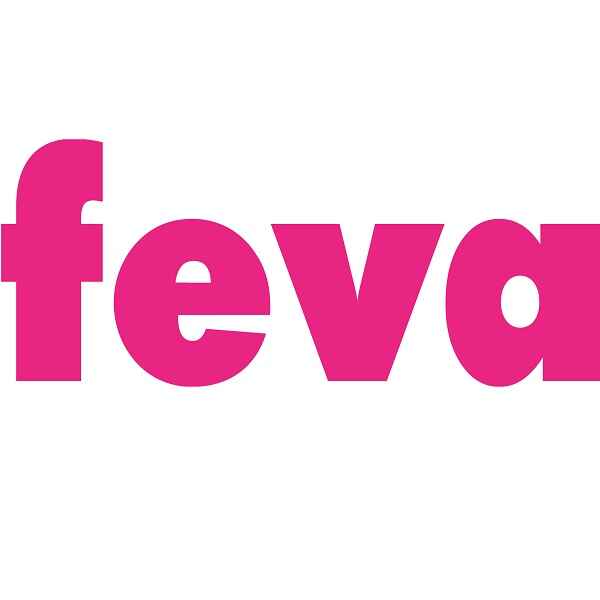 feva logo - white background with feva in large pink letters