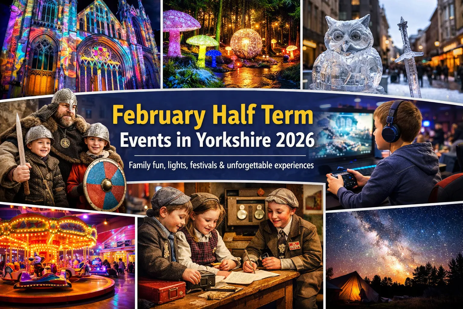 Collage of events occuring in Yorkshire in the February Half Term school holidays