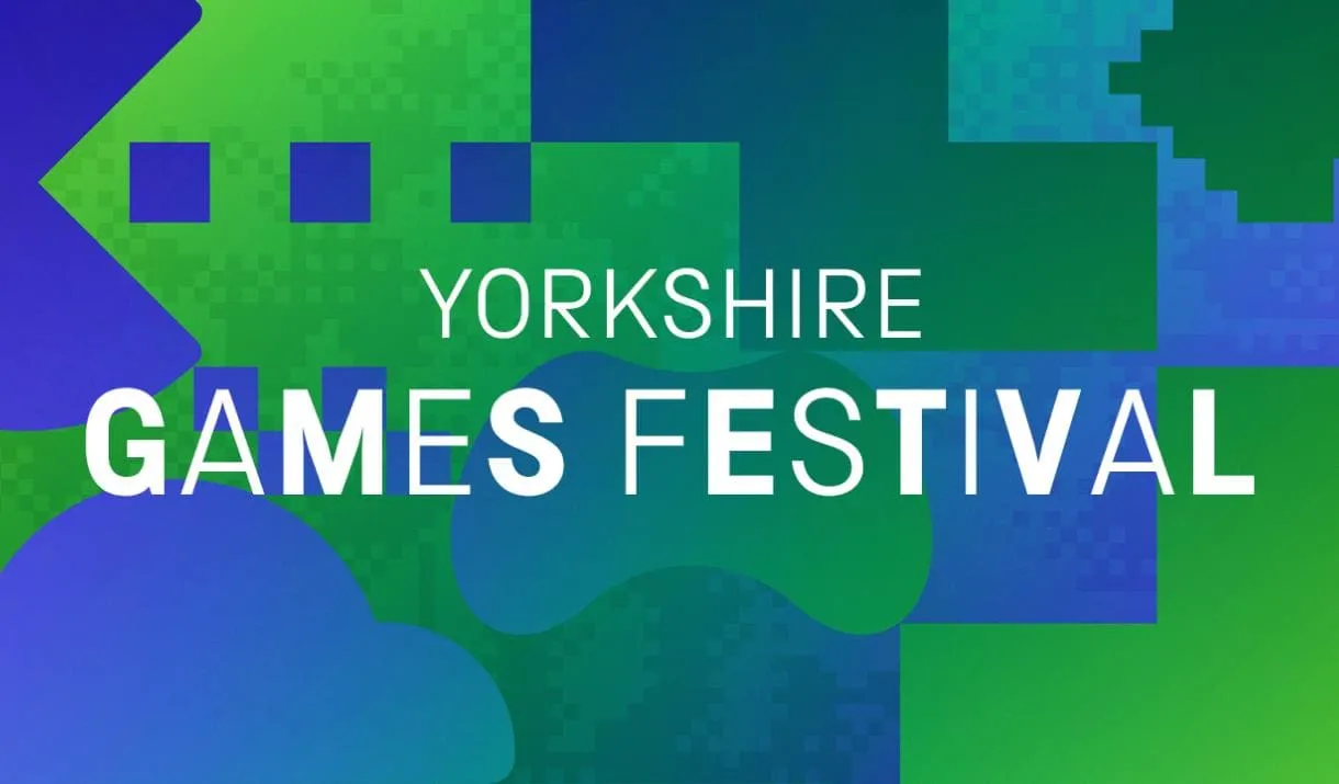 Yorkshire Games Festival in white text on a blue and green background