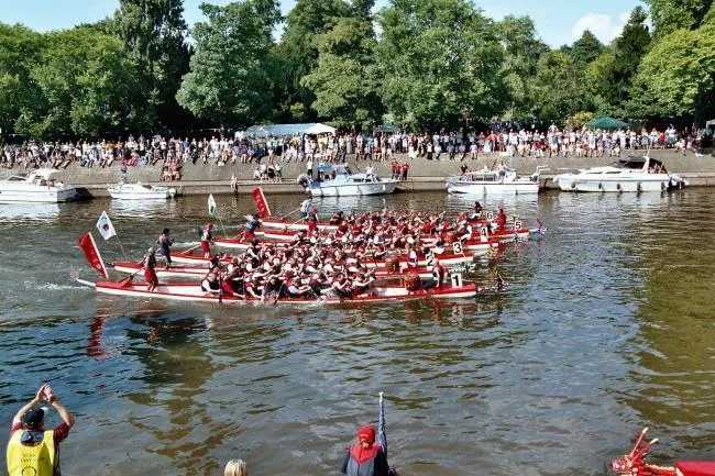 Dragonboats on the River Ouse in York, part of the York Dragonboat Festival in July