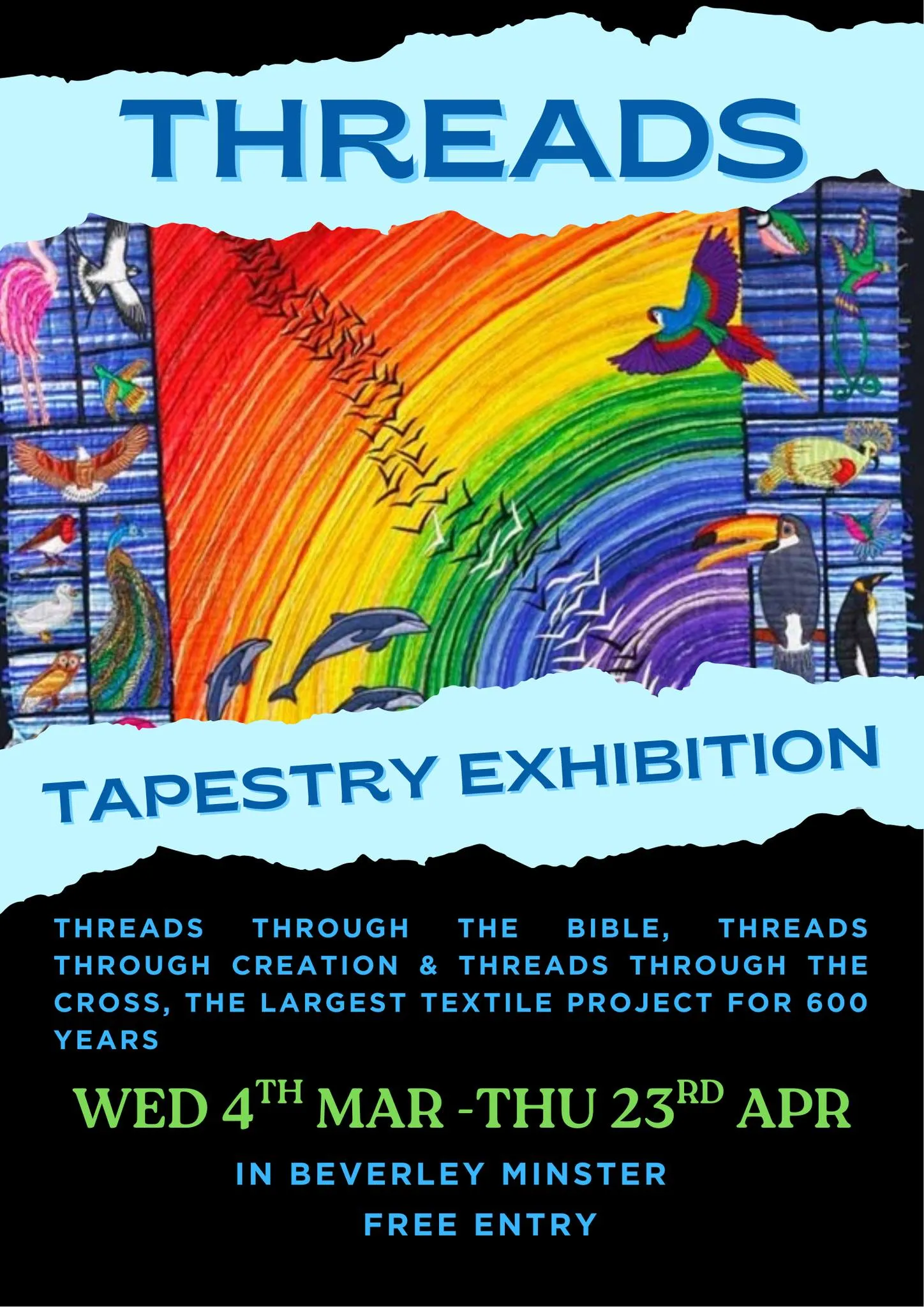 Brightly coloured embroidered threadwork.